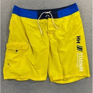 Helly Hansen Swim Trunks Mens 36 Yellow Elastic Waist Drawstring Pocket Short